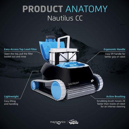 Dolphin Nautilus CC Robotic Pool Vacuum Cleaner All Pools up to 33 FT - Wall Climbing Scrubber Brush