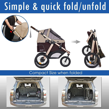 Jogging Sports Stroller with Comfort Rubber Wheels/Zipper-Less Entry/1-Hand Quick Fold/Aluminum Frame for Small/Medium Dogs, Cats and Pets (Green Camo)