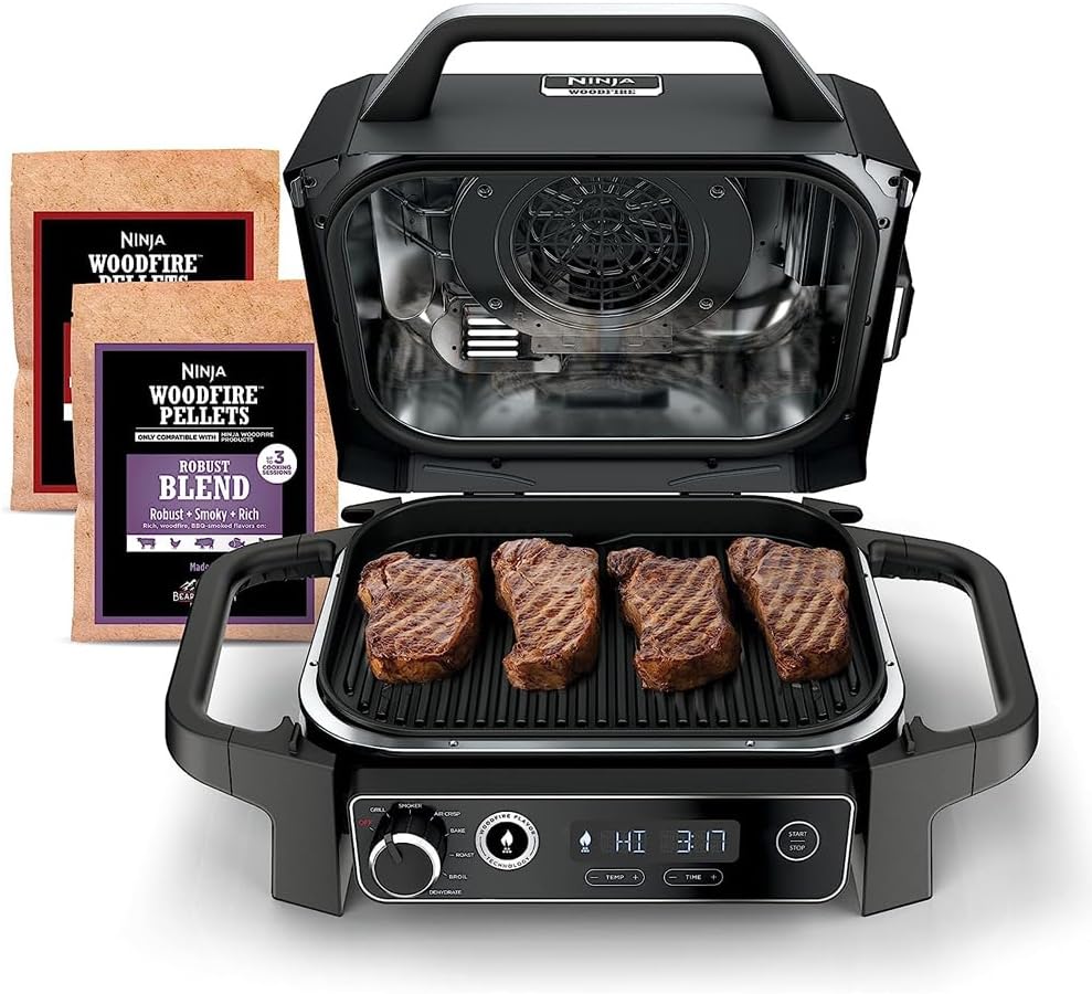 Professional Outdoor Grill and Smoker, Built-in Thermometer, 7-in-1 main grill, BBQ Smoker, Air Fryer, Bake, Bake, dehydrate, Grill, Firewood Pellet, Portable, electric (updated)